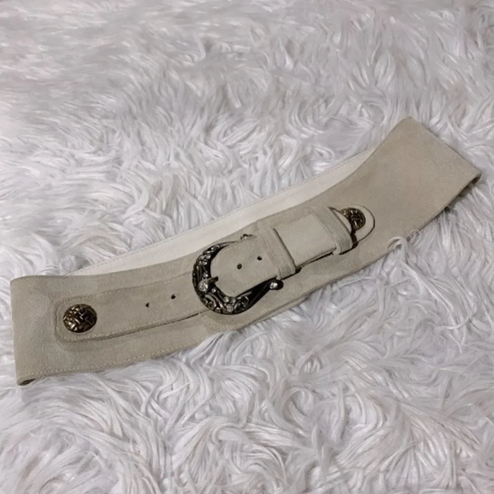 AMORE MIO suede belt goldtone hardware with rhinestones/crystals sz Small